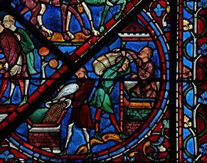 Das Joseph-Fenster: Die Ägypter lagern das Getreide ein von French School