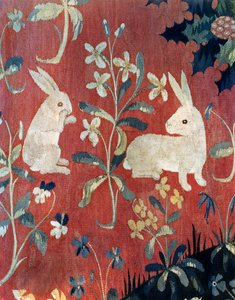 Die Dame und das Einhorn: "Geschmack", Detail von zwei Kaninchen von French School