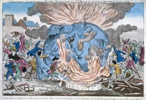 Das bedauerliche Verbrennen des Aerostats von Mioloan und Janinet, 11. Juli 1784 von French School