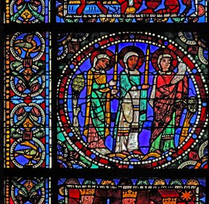Das Leben Christi Fenster: Drei Heilige bei der Darstellung im Tempel (mit dem nächsten Panel) von French School