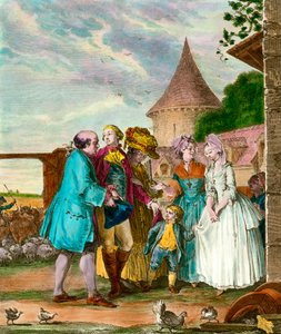 Der Herr und sein Bauer. Gravur des 18. Jahrhunderts. Private Sammlung. von French School
