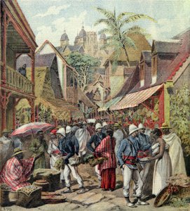 Die Madagaskar-Expedition, französische Soldaten in einer Straße in Tananarive, aus Le Petit Journal, 27. Oktober 1895