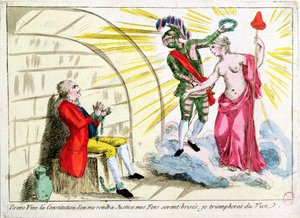 Der Mann mit der eisernen Maske, befreit durch die Revolution, allegorische Darstellung der französischen Verfassung von French School