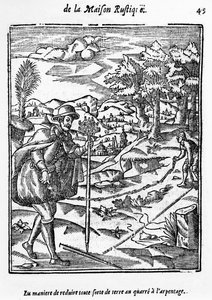 Die Art und Weise, jede Art von Boden auf das Vermessungsquadrat zu reduzieren, Illustration aus LAgriculture et Maison Rustique von Charles Estienne, Ausgabe veröffentlicht 1641