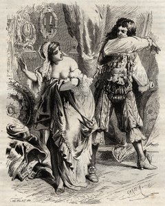 Der Marquis von Montespan, Louis Henri de Pardaillan de Gondrin (1640-1691), schlug seine Frau, die Marquise von Montespan (Francoise Athenais) von Rochechouart Mortemart (oder Madame de Montespan) (1640-1707), weil sie ihm auf Befehl des Königs den Zutrit
