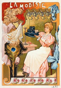 Die Modistin, aus einer Serie von Lithografien, die verschiedene Berufe darstellen, 1899