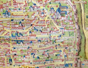 Die Montagne Sainte-Genevieve, Detail aus dem Plan von Paris um 1540, genannt Plan de la Gouache, ca. 1860