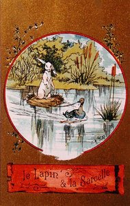 Der Hase und die Krickente, illustrierte Karte, die die Fabel von Jean de la Fontaine (1621-95) darstellt, ca. 1880 von French School