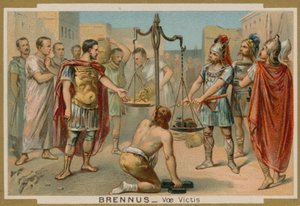 Die Römer versuchen, ihre Rettung vom gallischen Häuptling Brennus zu erkaufen, 4. Jahrhundert v. Chr. von French School