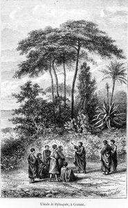 Die Schule des Pythagoras (ca. 580-500 v. Chr.) aus Le Monde Illustré, 1865 von French School
