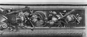 Die Jahreszeiten Wandteppich, Rand, Musikinstrumente, ca. 1670, Gobelins-Manufaktur (Detail) von French School