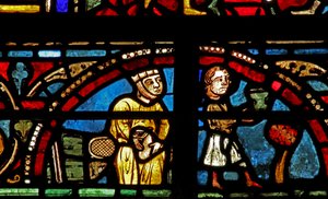 Das St. Lubin Fenster: Die Stifter - Winzer: Er serviert den Wein, sie hält den Geldbeutel