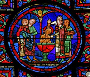 Das St. Martin Fenster: Die Taufe des Heiligen von French School