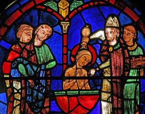 Das St. Martin Fenster: Die Taufe des Heiligen von French School