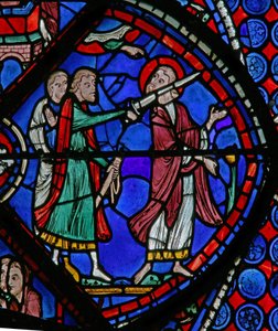 Das St. Thomas Fenster: Von einem Priester der Sonne mit einem Schwert angegriffen