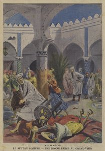 Der Sultan von Marokko macht seinem Großwesir einen Streich (Farblithografie) von French School