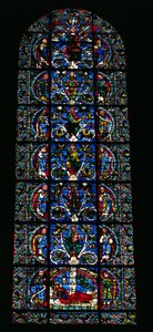 Der Baum Jesse, Lanzettenfenster in der Westfassade (Buntglas) von French School