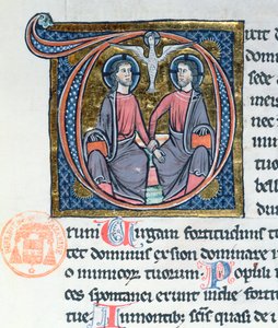 Die Dreifaltigkeit, illuminierte Initiale aus einer lateinischen Bibel von French School