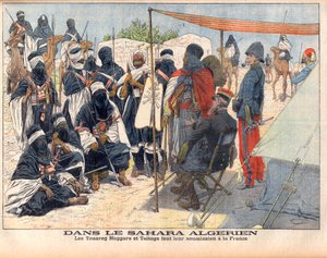 Die Tuaregs Hoggar und Taitogs unterwerfen sich der englischen Herrschaft in der algerischen Sahara. Illustration für Le Petit Journal, 26. November 1905