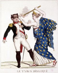 Der entlarvte Tyrann - in „Napoleon 1., Karikaturen, Dummy-Sammlung“, ca. 1814. von French School