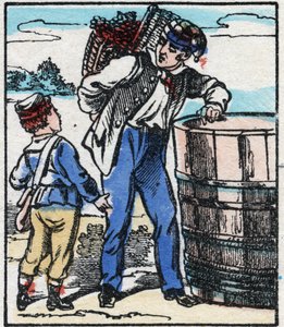 Der Winzer. Gravur in „La chanson des métiers“. Epinal-Bild, Ende des 19. Jahrhunderts. Private Sammlung. von French School