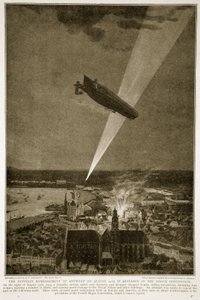 Die Zeppelin-Bombardierung von Antwerpen am 24. August 1914 trotz der Haager Konvention, 1914-19 von French School