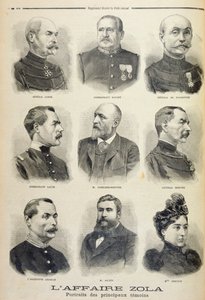 Die Zola-Affäre: Porträts der Hauptzeugen, Illustration aus der illustrierten Beilage von Le Petit Journal, 27. Februar 1898
