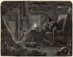 Der Alchemist, der versprach, Gold zu machen, arbeitet in seinem Labor: der Alchemist im 17. Jahrhundert - in „Paris a travers les siecles“ von Nicolas Jules Henri Gourdon de Genouillac von French School