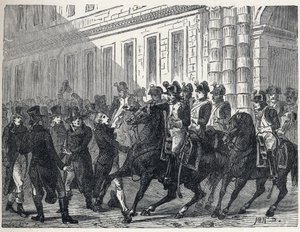 Die Armee zerstreut die Abgeordneten während des Staatsstreichs, der von der Mehrheit des Exekutivdirektoriums gegen die Royalisten der Räte der Alten und der Fünfhundert am 4. September organisiert wurde.