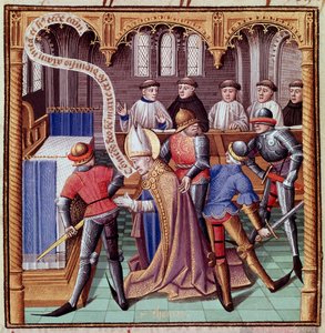 Die Ermordung von Thomas Becket im Jahr 1170 (Ermordung von Saint Thomas von Canterbury) Miniatur aus „Le miroir historial“ (Speculum Historiale) von Vincent de Beauvais (1190-1264) ins Französische übersetzt von Jean de Vignay von French School