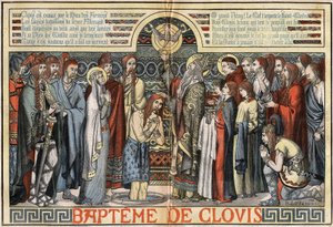 Die Taufe von Clovis I. (466-511) in Reims, 25. Dezember 496. Illustration von MALATESTA (MALTESTE Henri Theodore) in „Le Pelerin“ vom 23. August von French School