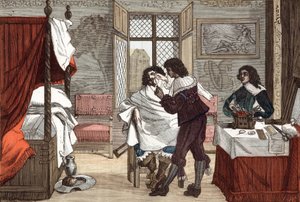 Der Barbier, Frankreich, Gravur von Abraham Bosse, ca. 1640, Gravur aus "Paris durch die Jahrhunderte" Band V von French School