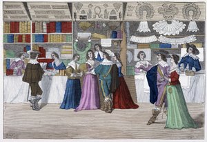 Die Boutiquen der Galerie des Gerichtsgebäudes unter Ludwig XIII. - in „Paris durch die Jahrhunderte“