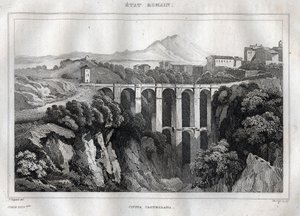 Die Brücke mit doppelten Arkaden - Civita Castellana - Provinz Viterbo - Italien - Gravur aus „Italien Picturesque - Historische und beschreibende Malerei von Italien“ von M. de Norvins, Ch. Nodier 1834-1836 von French School