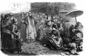 Die Cholera in Rom: Papst Gregor XVI ordnete Prozessionen, Bittgänge und Segnungen an, um den Vormarsch der Cholera zu stoppen. Gravur in „Histoire des Papes-Rois-Queen and Empereurs a travers les centuries“ von Maurice Lachatre