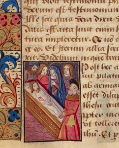 Die Grablegung Christi, Miniatur aus dem Stundenbuch (Gebrauch von Poitiers), lateinisch-französisches Manuskript, illustriert von einem Schüler von Robinet Testard, Manuskript 1097 Folio 80 verso, Frankreich Ende des 15. Jahrhunderts von French School