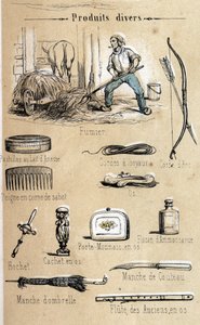 Der Esel und seine Produkte, Gravur von 1860 in „Die lehrreichen Erholungen“ Synoptisches Gemälde von Jules Delbruck. Private Sammlung