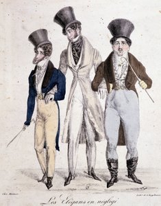 Die Elegante in Nachlässigkeit, drei Häuser im Anzug - Lithographie