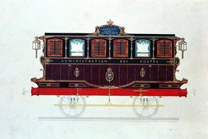 Der erste Postwagen in Frankreich, ca. 1830-48 von French School