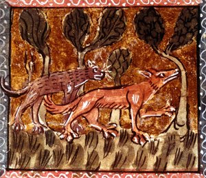 Der Fuchs und der Wolf, Illustration aus dem Manuskript Roman de Renart, 13. Jahrhundert von French School