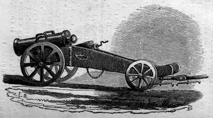 Der Haubitzenwerfer der österreichischen Armee, der während der Schlacht an der Buffalora-Brücke (Italien) während des Risorgimento 1859 verwendet wurde. Gravur in „Le Monde Illustré“ Nr. 114 vom 18. Juni 1859. von French School