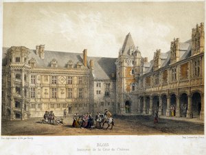 Das Innere des Hofes des Schlosses von Blois zur Zeit von Franz I. (16. Jahrhundert) - Lithographie