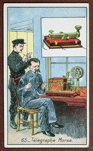 Die Erfindung der Telegrafie mit Morsecode, Nummer 65 in einer Serie von Karten, die große Erfindungen darstellen von French School