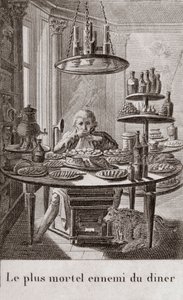 Der tödlichste Feind des Abendessens - Gravur in „Almanach der Feinschmecker, als Leitfaden für die Zubereitung exzellenter Gerichte. Von einem alten Amateur“ von Alexandre Balthazar Laurent Grimod de la Reyniere - 1804-1812 von French School