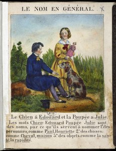 Der Name im Allgemeinen (ein Junge mit einem Hund und ein Mädchen mit einer Puppe) von French School