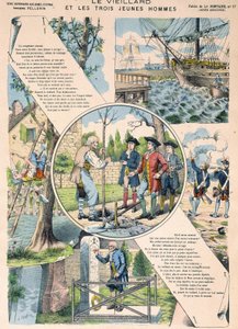 Der alte Mann und die drei jungen Männer - Fabeln von La Fontaine in Bildern von Epinal von French School