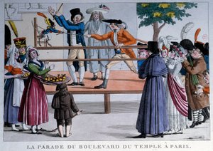 Die Parade des Boulevard du Temple in Paris. Anonyme Lithographie von French School