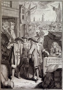 Die perfekte Verhandlung (Abschluss eines Marsches in einem Hafen im 18. Jahrhundert) - Frontispiz eines Werkes von Jacques Savary von French School