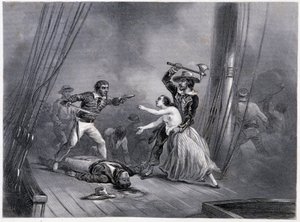 Der Pirat Morgan entführt die schöne Spanierin - in „Allgemeine Geschichte der Marine“ von E und V Penaud Brüdern von French School