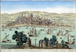 Der Hafen und die Stadt Bordeaux - Gravur